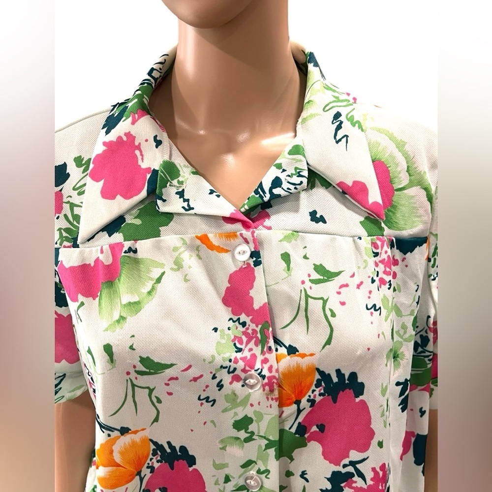 Artists poly floral 60βs tunic top -XL vintage - Picture 4 of 8
